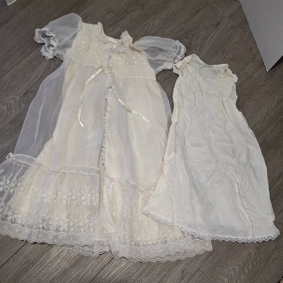 Vintage Christening Gown Baby One Size ReBorn Doll Dress Lace - Picture 2 of 9